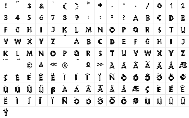 Chieftan Inline  glyph index