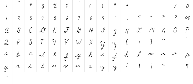 Teacher Regular  glyph index