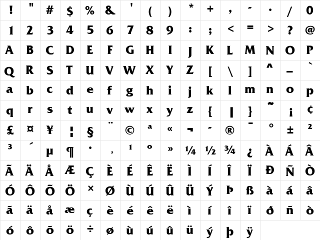 FrizQuaBol Regular  glyph index