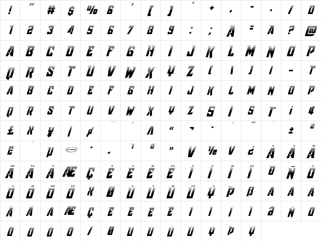 Raider Crusader Halftone Regular  glyph index