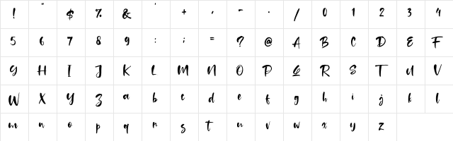 Tuckers Regular  glyph index