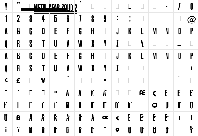 Metal Gear Solid 2 Regular  glyph index