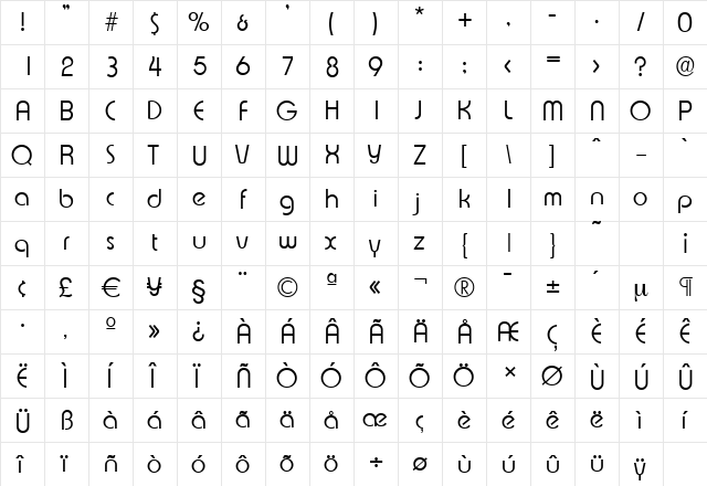 ExpressaSerial-Light Regular  glyph index