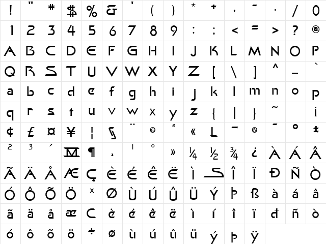 Khan Light  glyph index