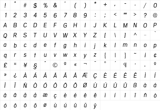 Imercedes Light  glyph index