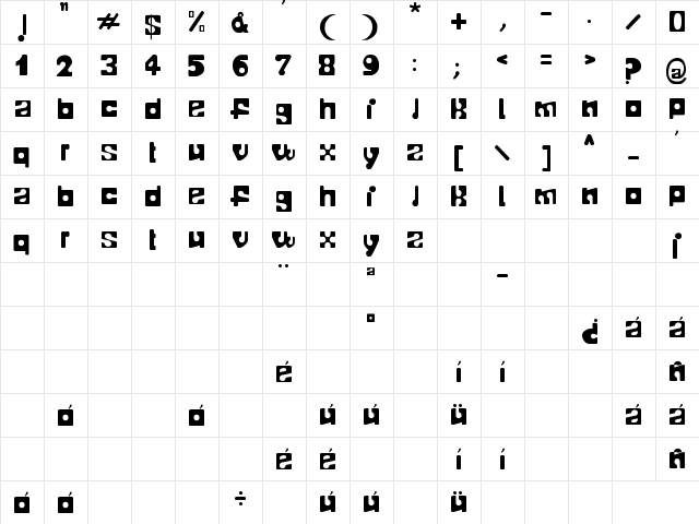 TELOPONE Regular  glyph index