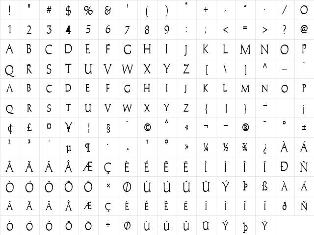 Trajans-Caps-Condensed Bold  glyph index