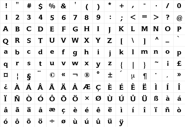 Epikur BQ Regular  glyph index