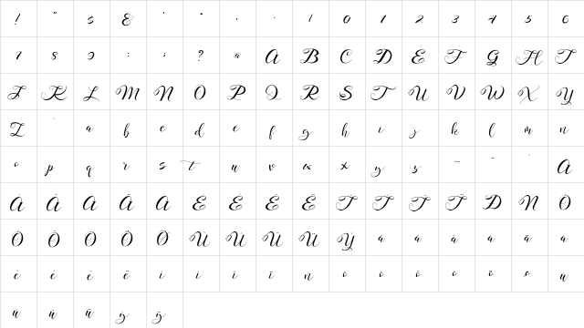 Mahdaleina Regular  glyph index