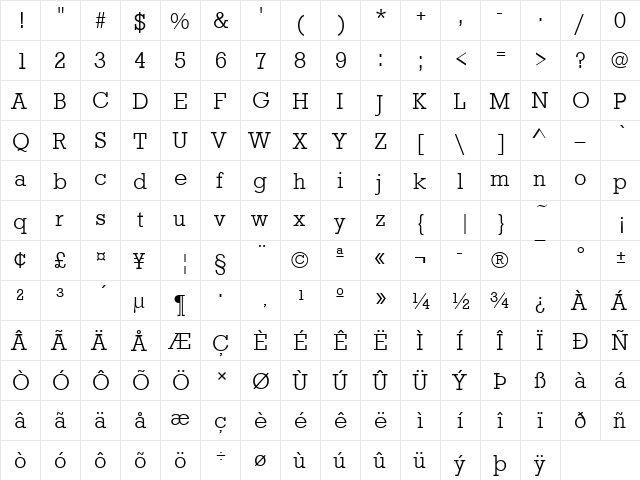 URWRogulusTLig Regular  glyph index