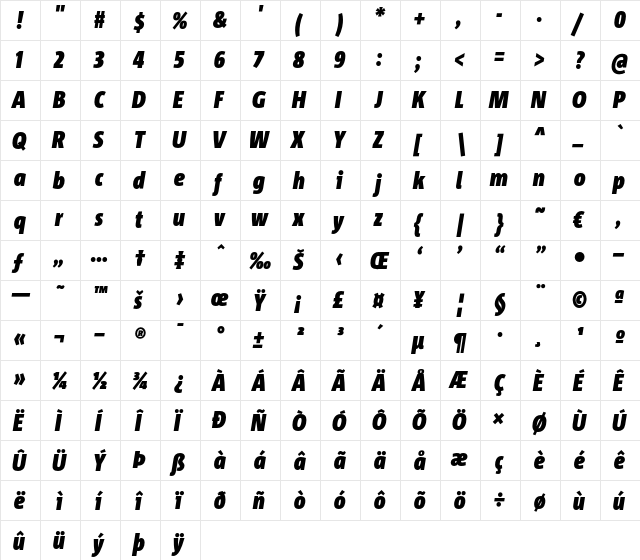 Corpid Cd LF Black Italic  glyph index