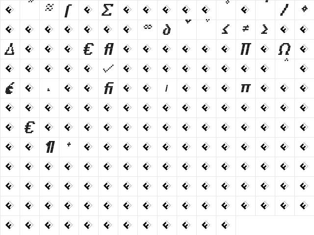 CallThree-ItalicExp Regular  glyph index