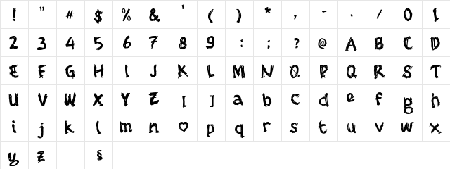 brusher Regular  glyph index