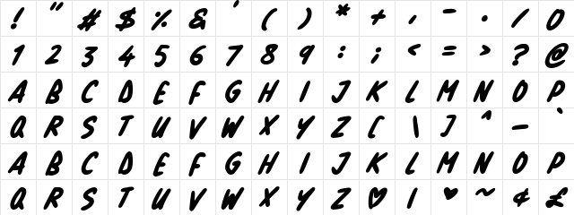 Natural Marker Italic  glyph index