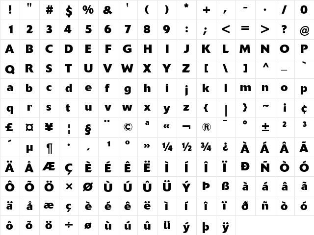 Delta Jaeger Bold  glyph index