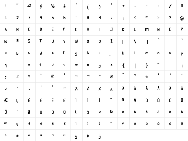 Joosepi Regular  glyph index