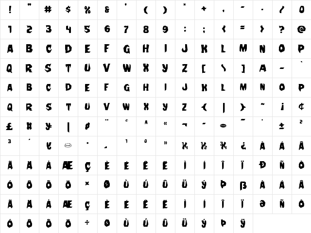 Nightchilde Regular  glyph index