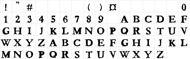 Bedbug Regular  glyph index