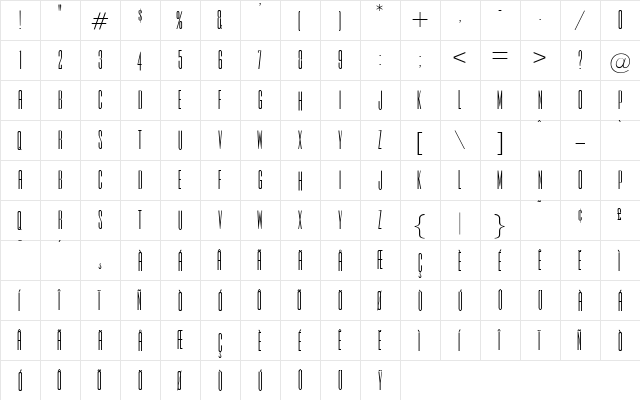 OPTIEmpirePro Medium  glyph index