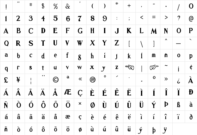 Goldburg Regular  glyph index