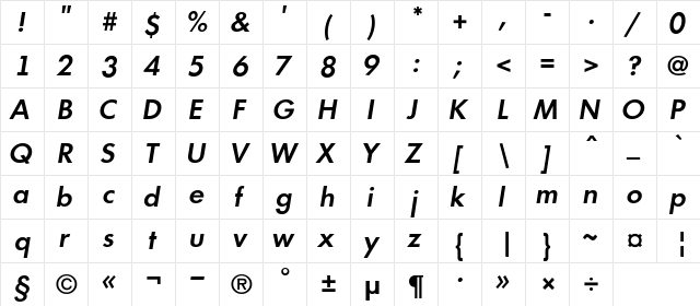 a_FuturicaLt SemiBoldItalic  glyph index