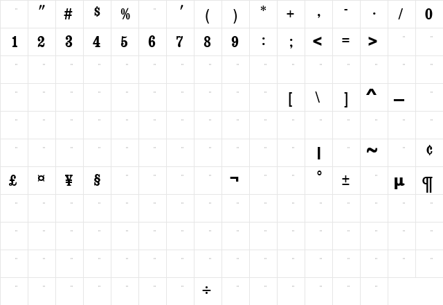 ConsortBoldCondensedTab Regular  glyph index