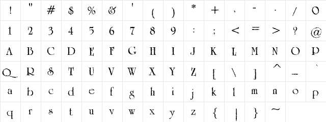 Grunge Caltek Bold Regular  glyph index