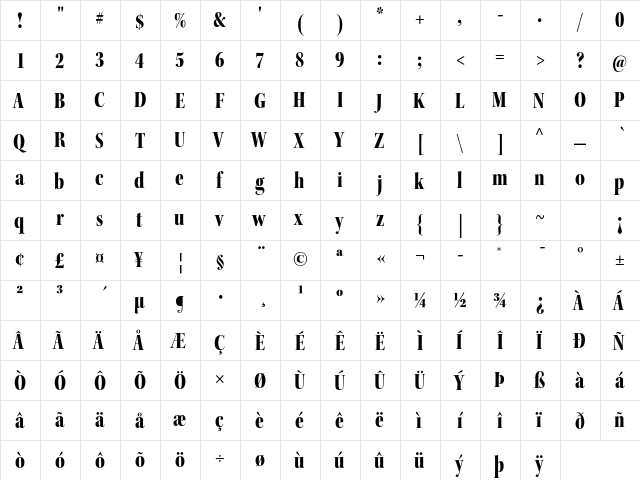 Kepler Std Black Condensed Display  glyph index