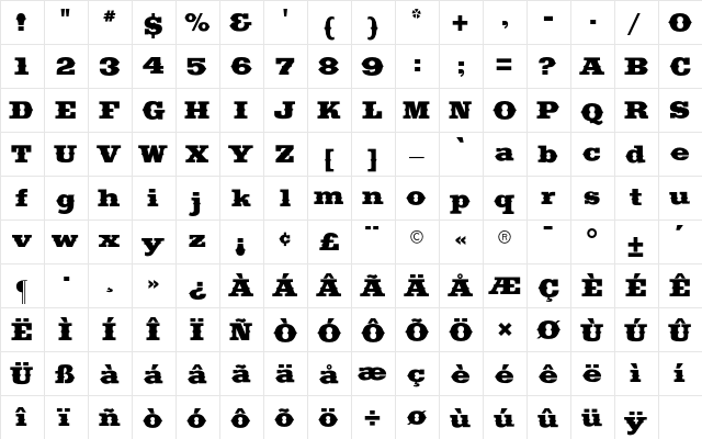Davison Americana CG Regular  glyph index