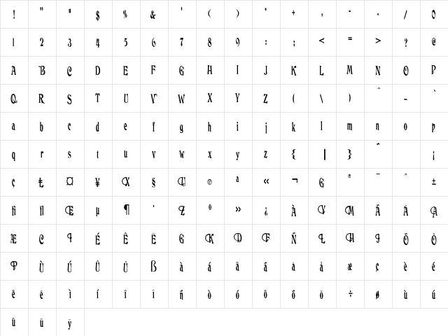 Cothern Regular  glyph index