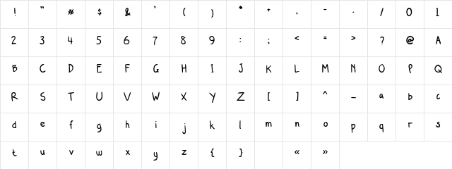 My Kids Handwritten-Basic Regular  glyph index