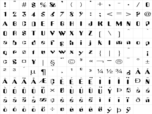 Amos Extended Normal  glyph index