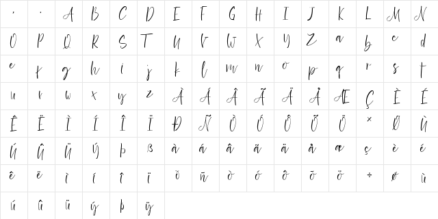 Exotico Demo Regular  glyph index