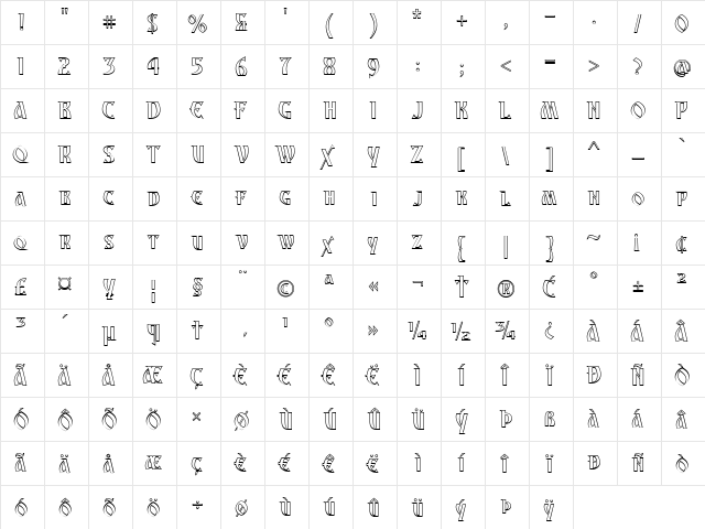 Archangel Regular  glyph index