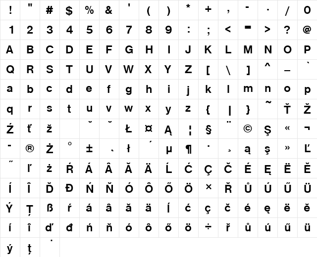 NimbusSanDEE Bold  glyph index