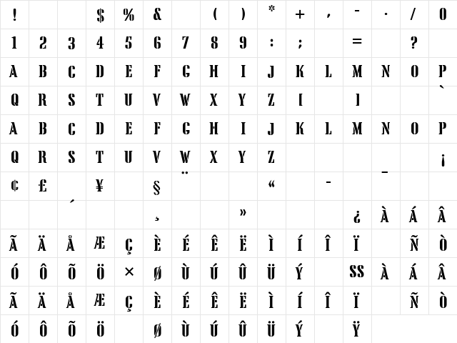 Tea Chest Regular  glyph index