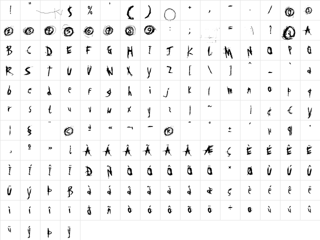 Disgusting Behavior Regular  glyph index