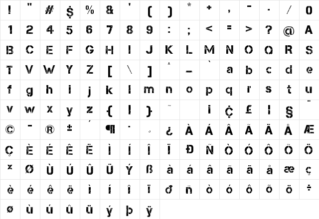 Capture Smallz Regular  glyph index