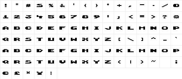 BoulderDash6128 Medium  glyph index