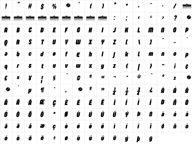 Sugo Pro Display Trial Bold Italic  glyph index