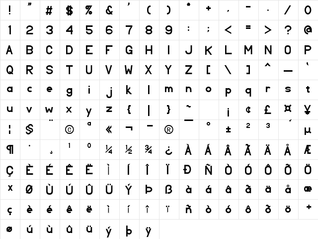 TL Sans Serif Regular  glyph index