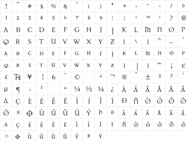MasonAlternate Regular  glyph index