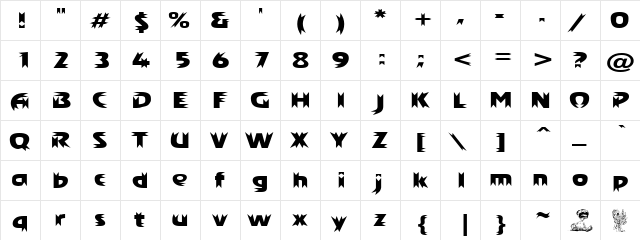 Bite Bums Bruton Regular  glyph index