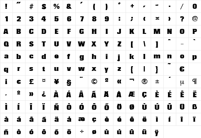 Rochester-Heavy Regular  glyph index