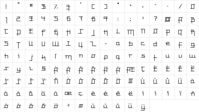 TG Mondrian Regular  glyph index