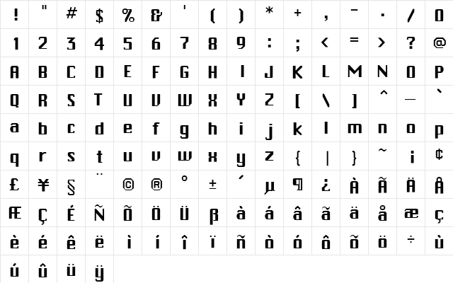 RSChiTown Regular  glyph index
