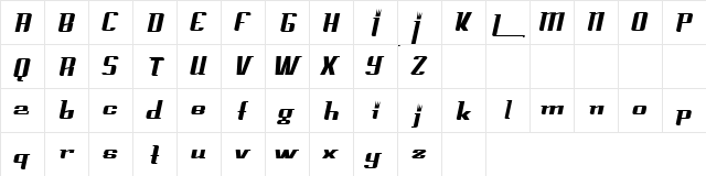 PrinceAlbertCondensed Italic  glyph index