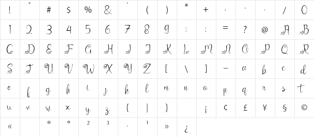 Catrina Demo Regular  glyph index