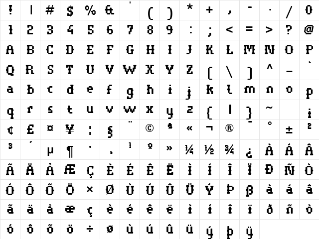 PistolShot LT Std Normal Regular  glyph index