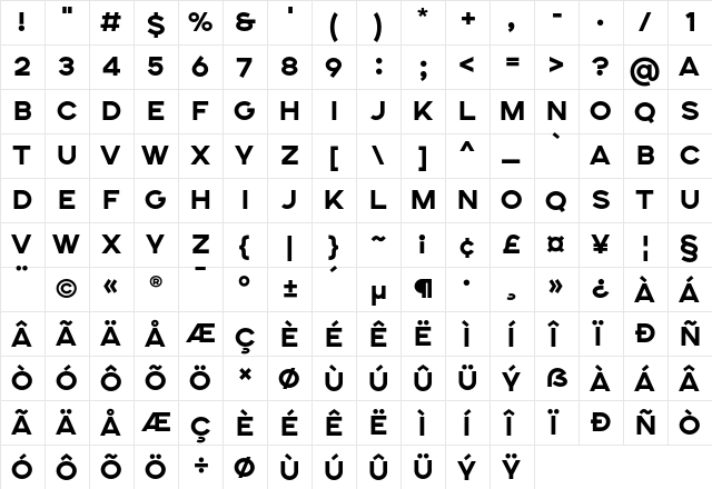 SONGER SemiExpanded ExtraBold  glyph index